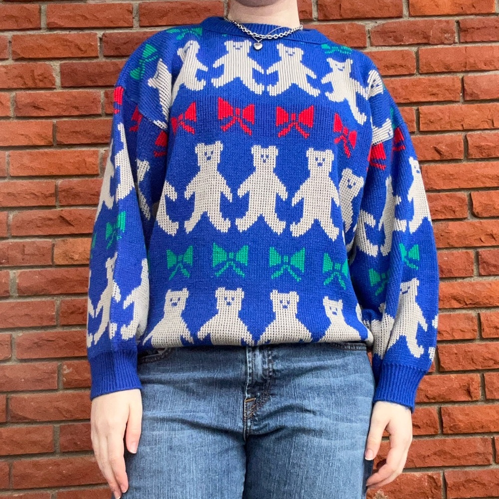 Vintage teddy bear print sweater